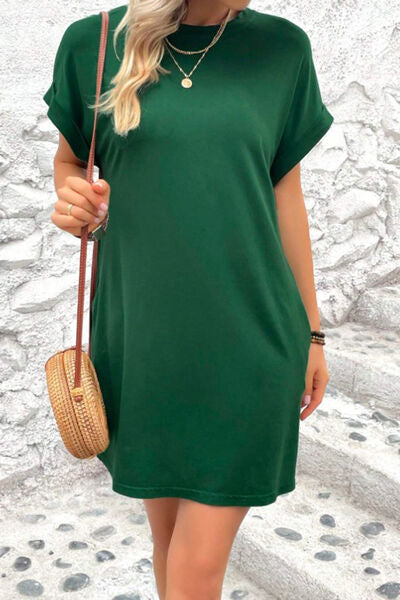 Pocketed Round Neck Short Sleeve Dress |1mrk.com