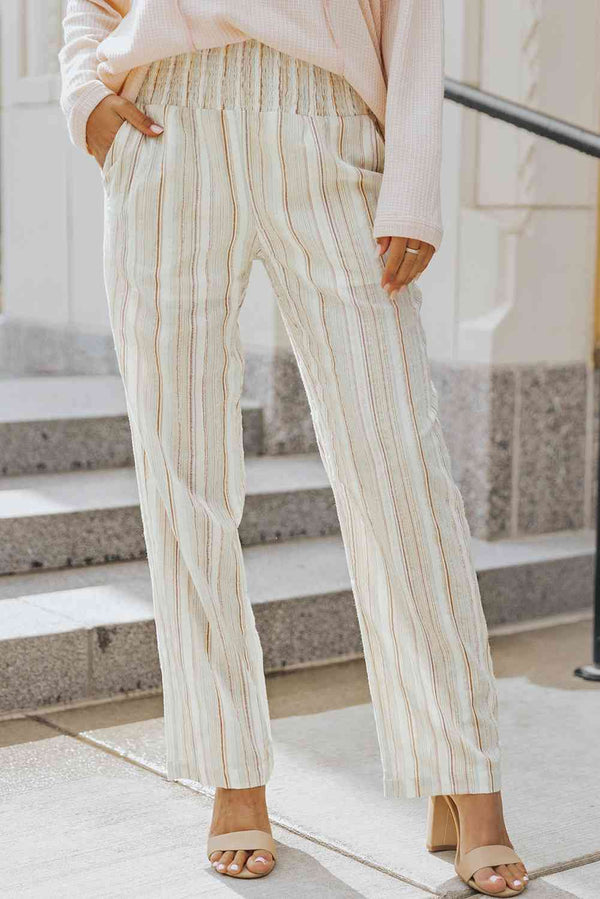 Striped Smocked Waist Wide Leg Pants | 1mrk.com