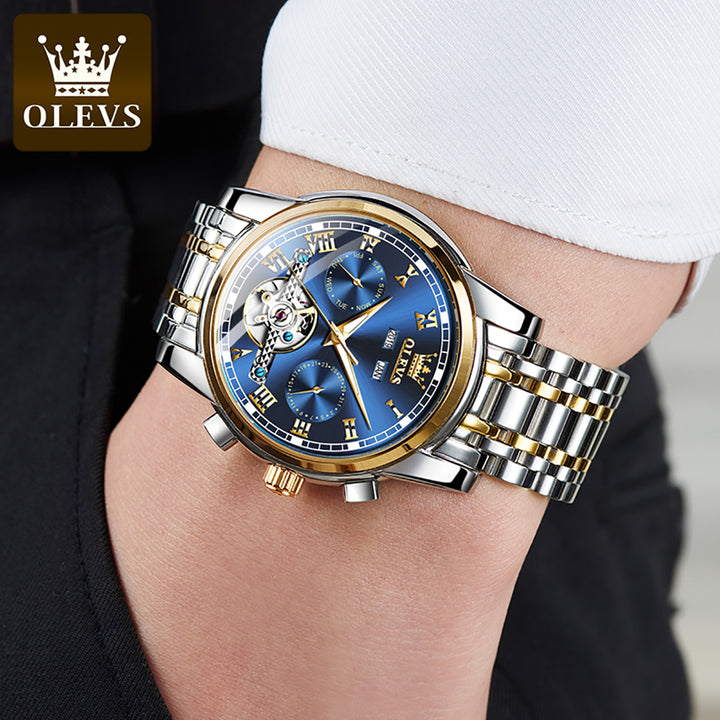 OLEVS 6602 Classic Date Mechanical Watch Men Stainless Steel Band OLEVS