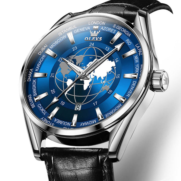 OLEVS 9926 Watch Band Quartz Watch For Men Sky Earth Design Leather | 1mrk.com