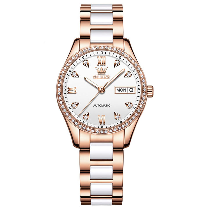 Olevs 6637 Luxury Watch Mechanical Ceramic Rose Gold Stylish Watch OLEVS