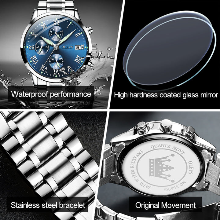 Watches 5569 OLEVS Waterproof Men Business Multi Time Stainless Steel OLEVS