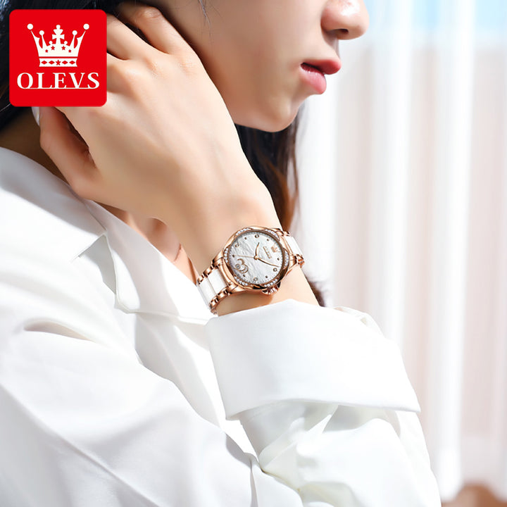 OLEVS 6631 Watches Ceramic Women Luxury Lady Mechanical Flower | 1mrk.com