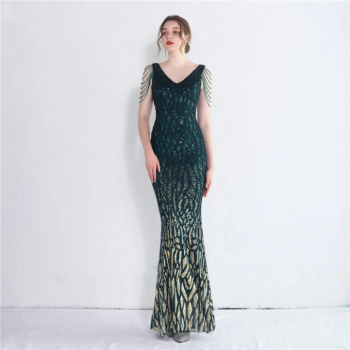 New Fashion Women's Sexy Deep V Neckline sequin evening dresses |1mrk.com