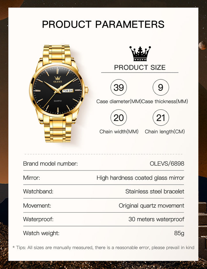 Watches OLEVS 6898 Brand Men Quartz Waterproof Moon Gold Stainless Steel OLEVS