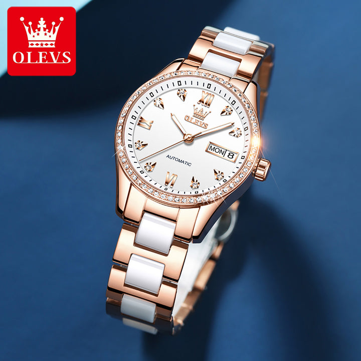Olevs 6637 Luxury Watch Mechanical Ceramic Rose Gold Stylish Watch | 1mrk.com