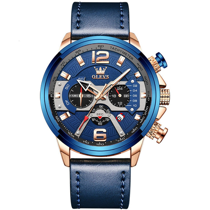 OLEVS 9915 Watches for Men Blue Luxury Leather Casual Sport OLEVS