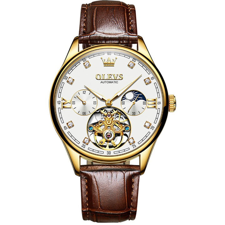 OLEVS 3601 Men Automatic Watch luxury business Leather Luminous OLEVS