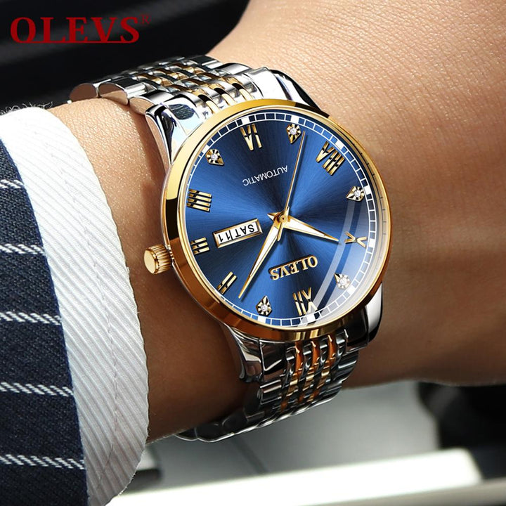 OLEVS 6602 Classic Date Mechanical Watch Men Stainless Steel Band OLEVS