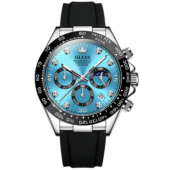 OLEVS 2875 Quartz Watches Men Wrist Luxury strap Blue Leather Waterproof | 1mrk.com