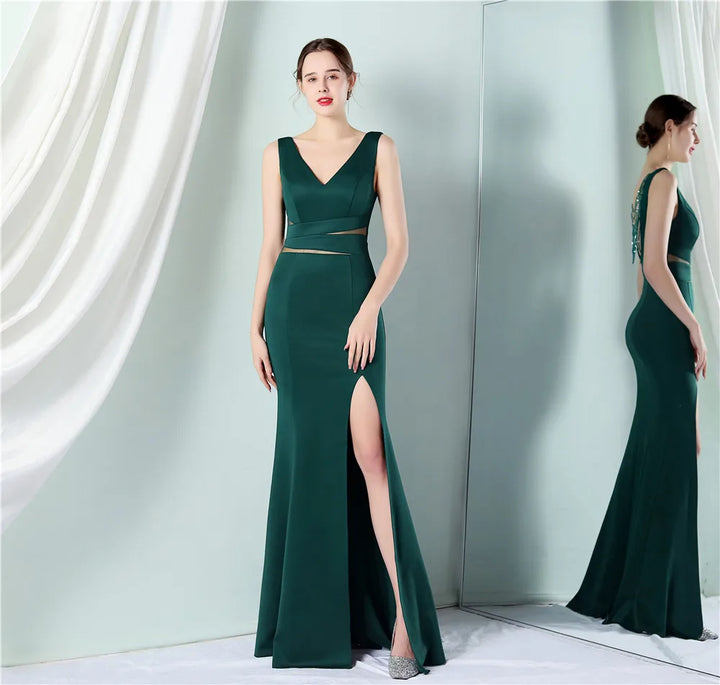 New Design Dresses V-neck Beading Crystal Satin Bridesmaid |1mrk.com
