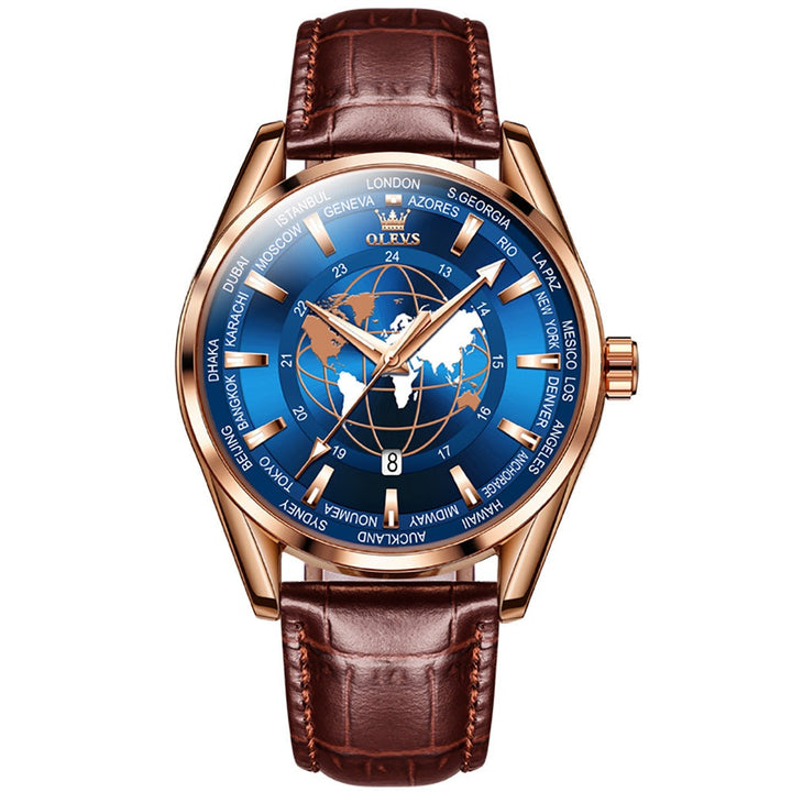 OLEVS 9926 Watch Band Quartz Watch For Men Sky Earth Design Leather | 1mrk.com