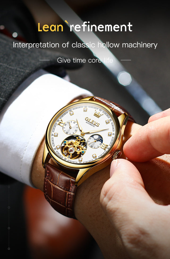 OLEVS 3601 Men Automatic Watch luxury business Leather Luminous | 1mrk.com