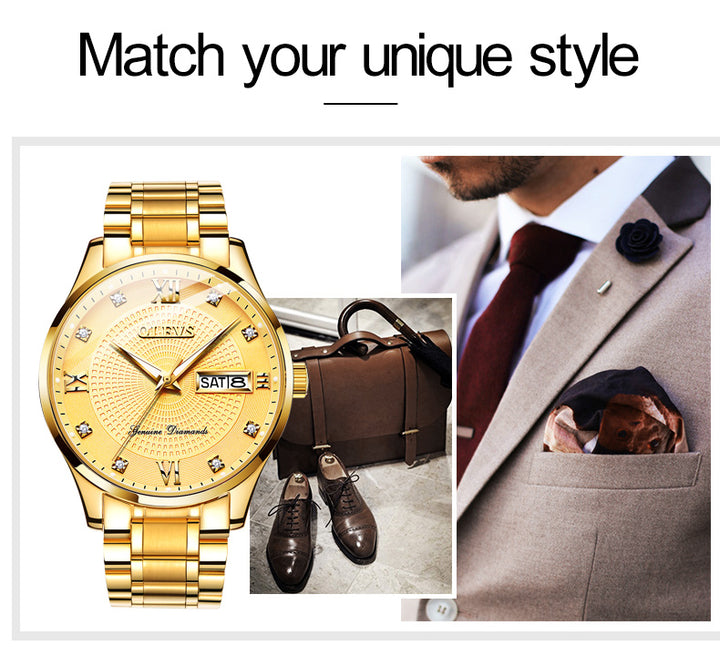 OLEVS 6603 Brand Luxury Men Business Watch Gold Diamond | 1mrk.com
