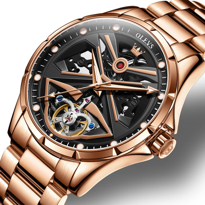 WATCHES OLEVS 6655 Alloy Skeleton Mechanical Wrist Luxury Watches OLEVS