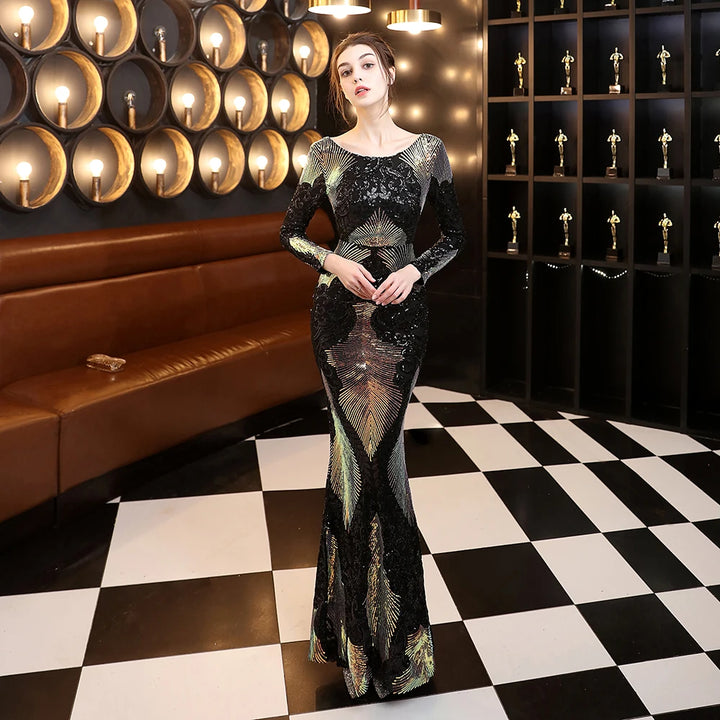 Dress Long-Wear Sequin Fabric Party Backless Evening |1mrk.com