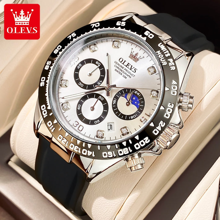 OLEVS 2875 Quartz Watches Men Wrist Luxury strap Blue Leather Waterproof | 1mrk.com