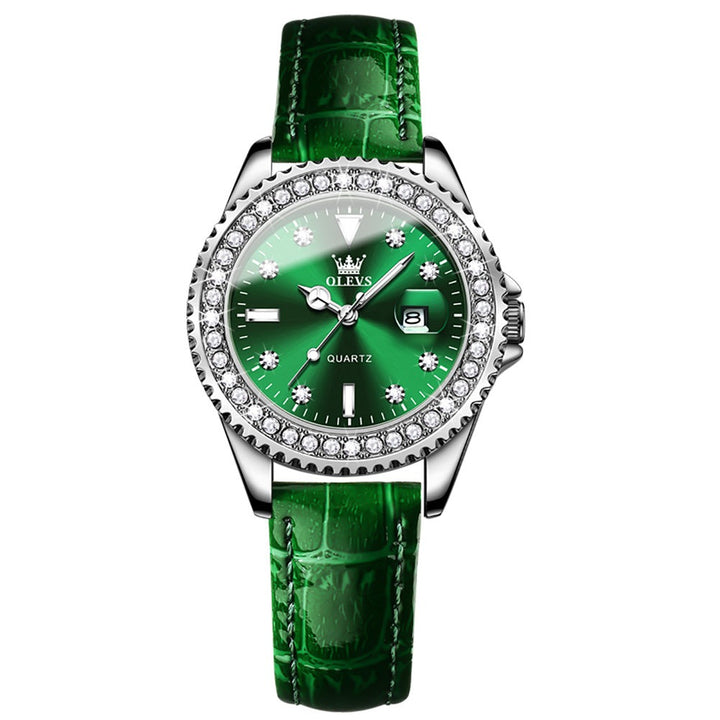 OLEVS 9945 Fashion Quartz Ladies Wristwatch Green Rose Gold SteeL | 1mrk.com
