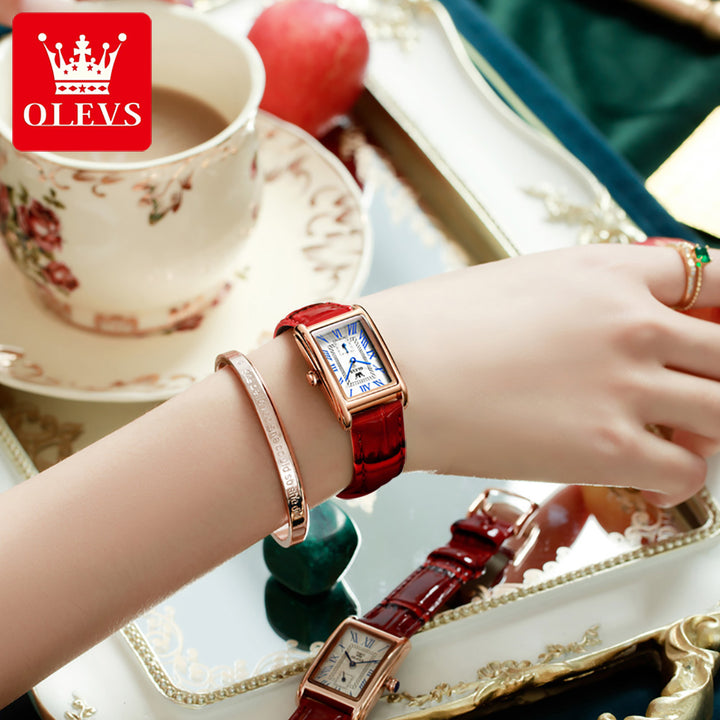 Watches Olevs 6625 Women alloy Luxury Square Leather Strap OLEVS
