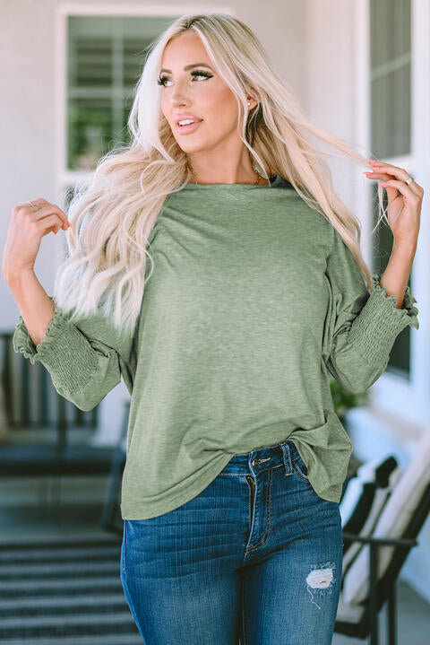 Round Neck Three-Quarter Sleeve Top | 1mrk.com