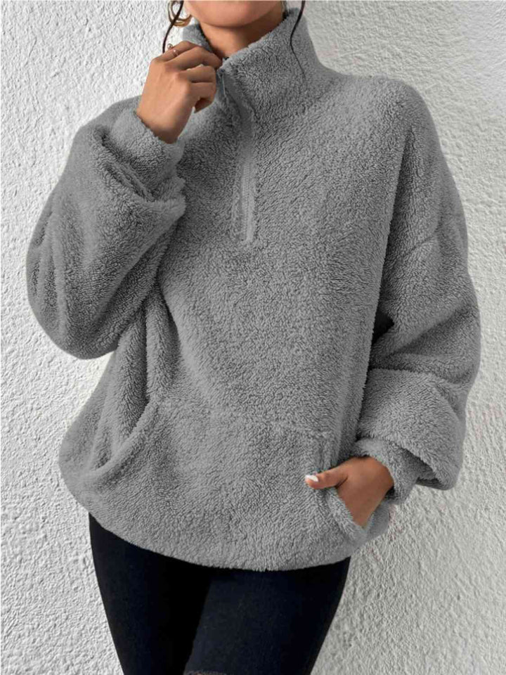 Half Zip Drop Shoulder Sweatshirt with Pocket |1mrk.com