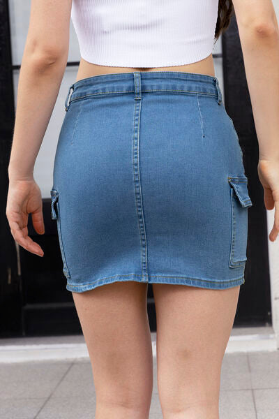 High Waist Pocketed Denim Skirt | 1mrk.com