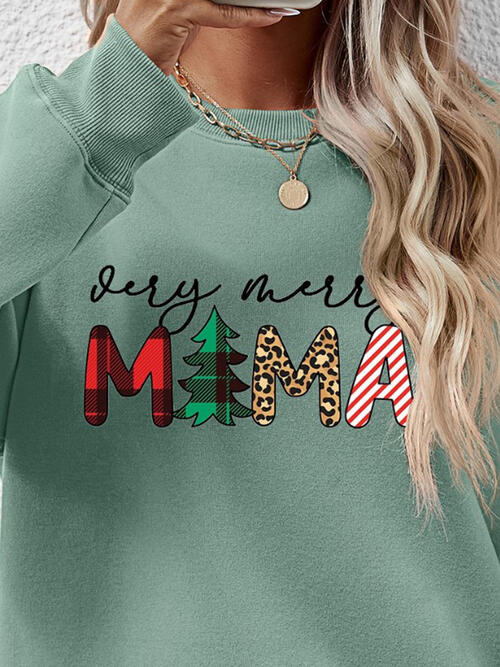 Letter Graphic Round Neck Long Sleeve Sweatshirt |1mrk.com