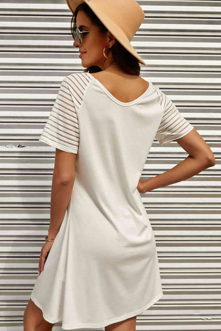 Sheer Striped Raglan Sleeve T-Shirt Dress |1mrk.com