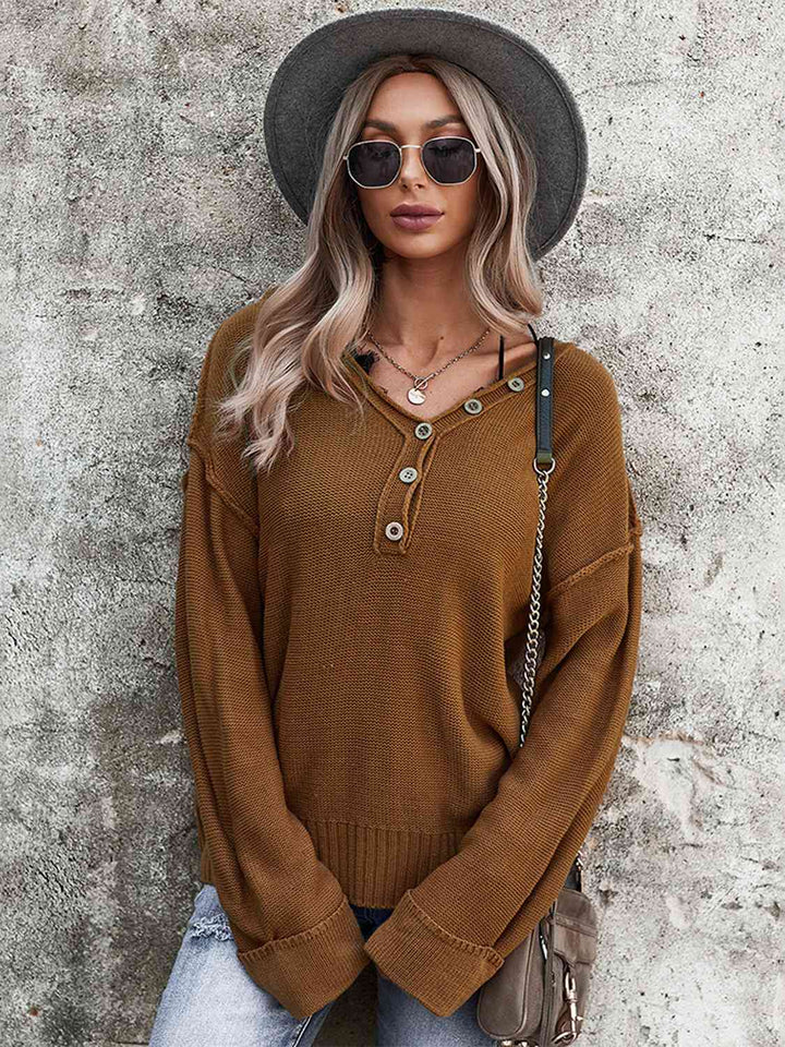 Buttoned Exposed Seam Knit Top | 1mrk.com