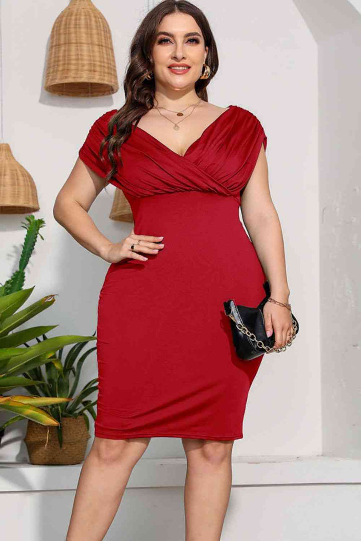 Plus Size Ruched V-Neck Dress | 1mrk.com