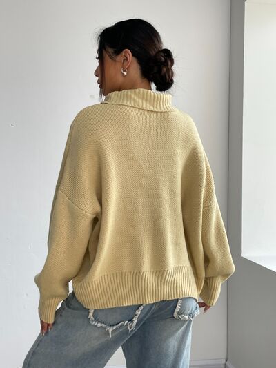 Turtleneck Dropped Shoulder Sweater | Trendsi