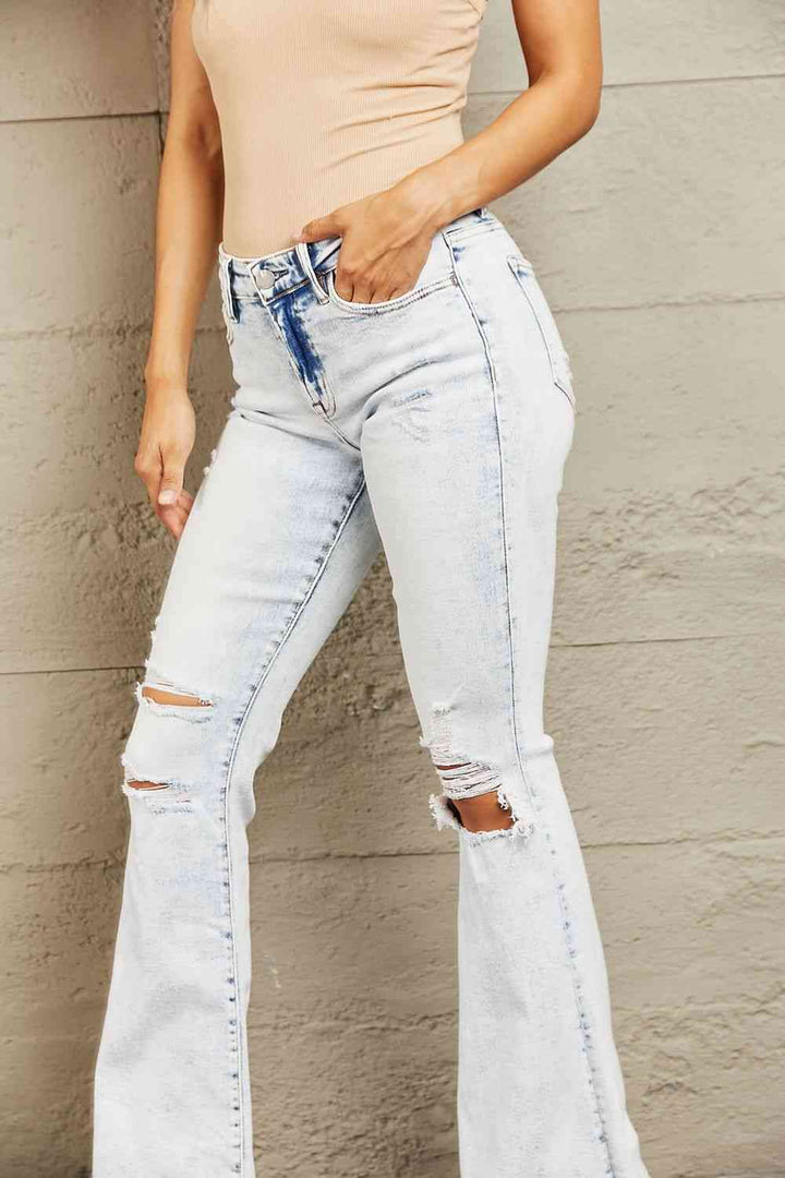 BAYEAS Mid Rise Acid Wash Distressed Jeans | 1mrk.com