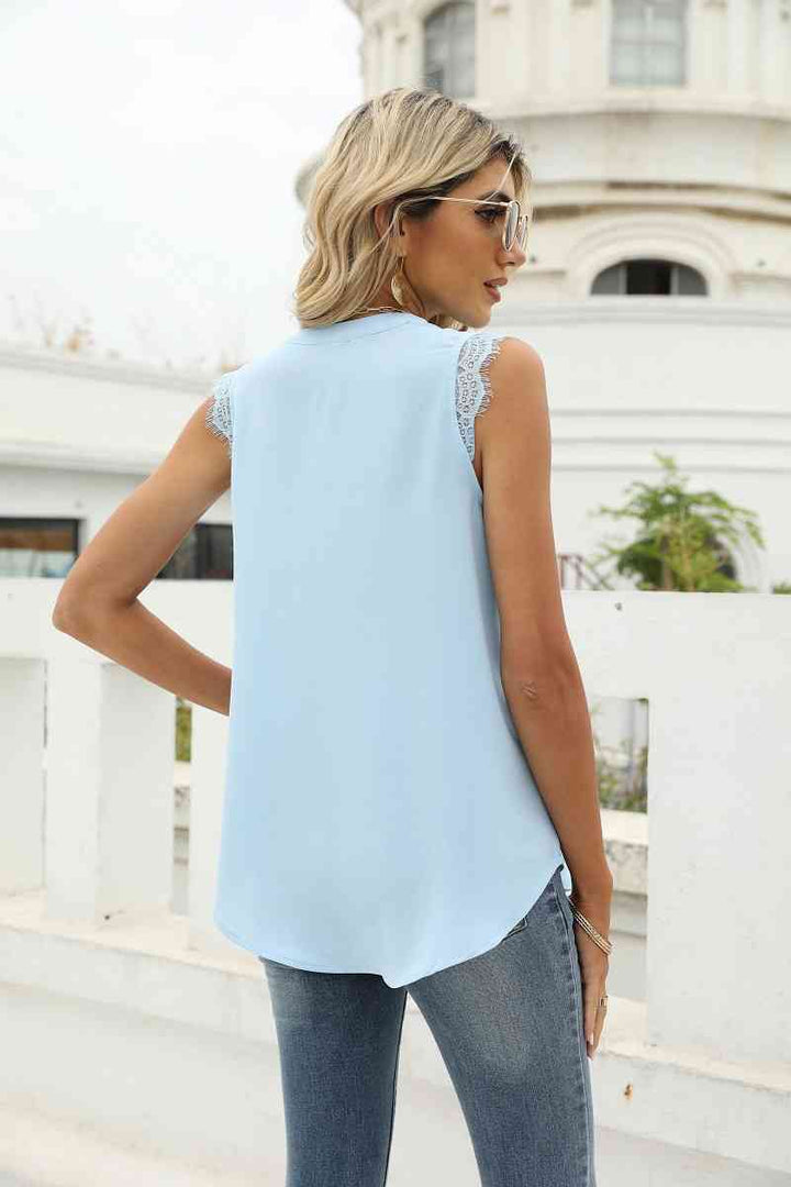 Eyelash Trim Spliced Lace Sleeveless Top | 1mrk.com