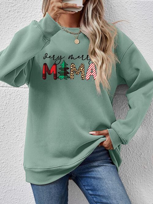 Letter Graphic Round Neck Long Sleeve Sweatshirt |1mrk.com