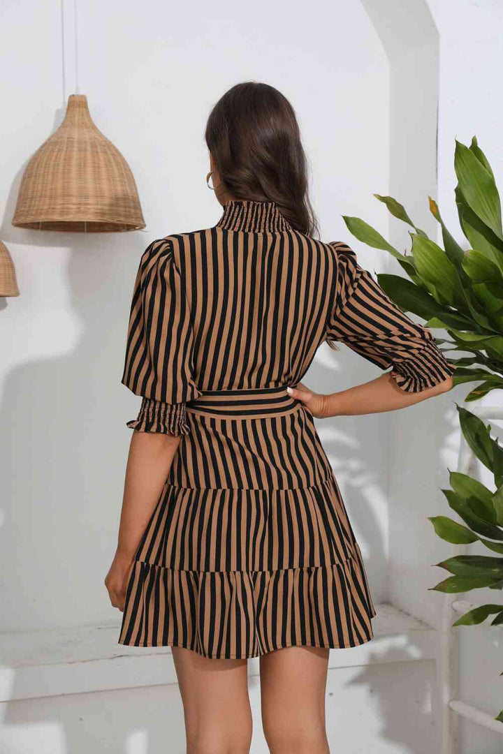 Striped Tie Belt Tiered Dress |1mrk.com