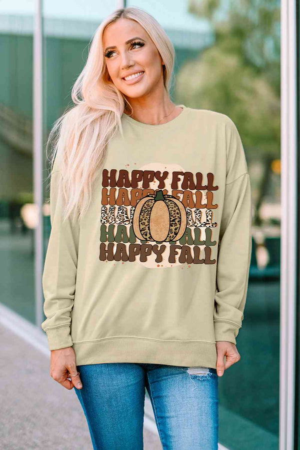 HAPPY FALL Pumpkin Dropped Shoulder Sweatshirt |1mrk.com