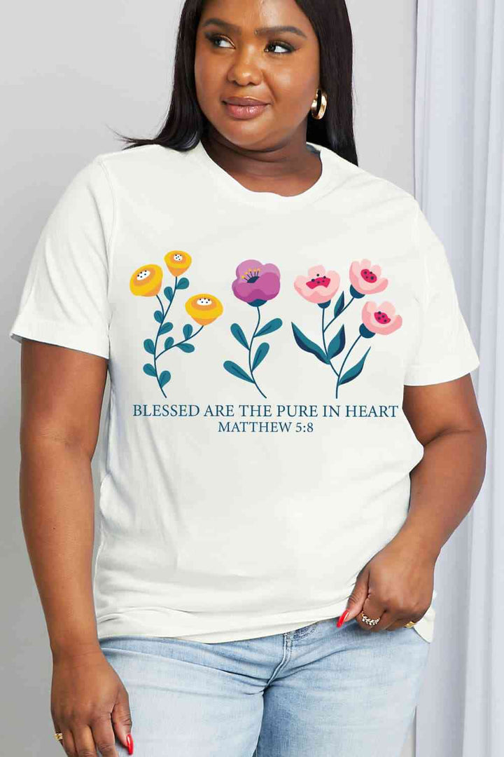 Simply Love Full Size BLESSED ARE THE PURE IN HEART Matthew 5:8 Graphic Cotton Tee | 1mrk.com