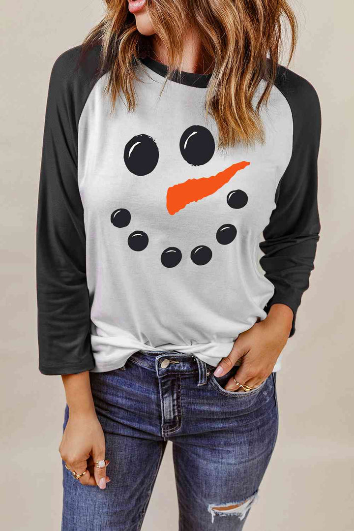 Snowman Graphic Raglan Sleeve T-Shirt | 1mrk.com