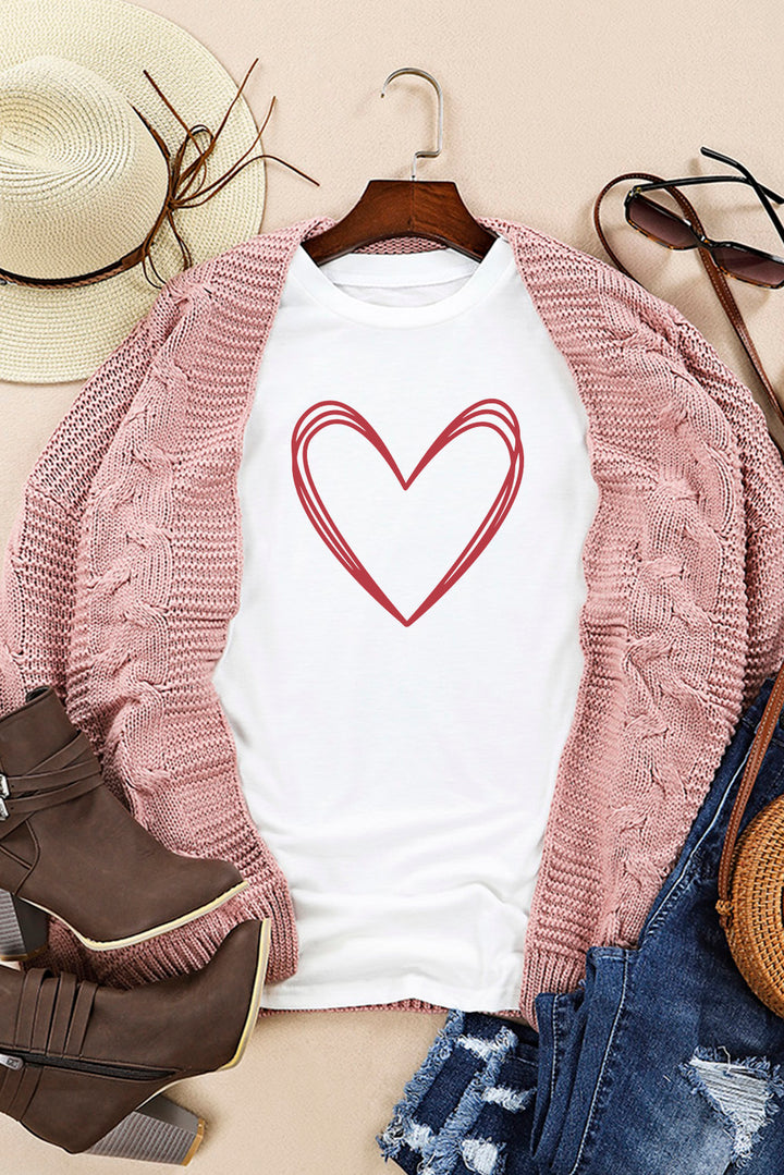 Heart Round Neck Short Sleeve T-Shirt | Trendsi