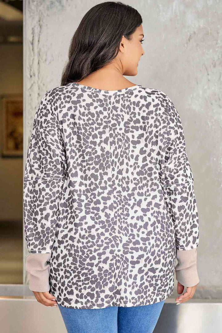 Plus Size Leopard Print Long Sleeve Sweatshirt |1mrk.com