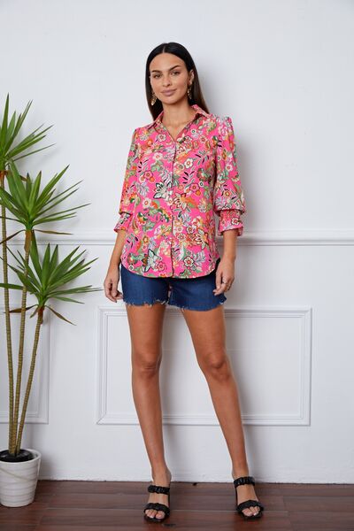 Floral Button Up Flounce Sleeve Shirt | 1mrk.com