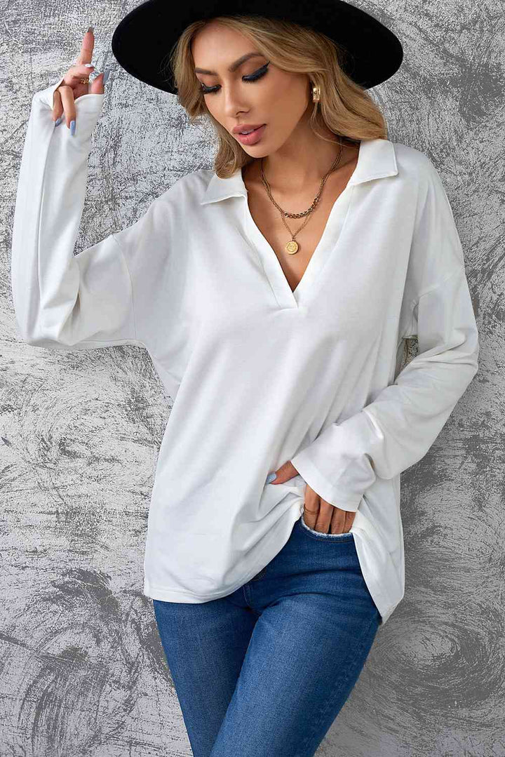 Johnny Collar Dropped Shoulder Top | 1mrk.com