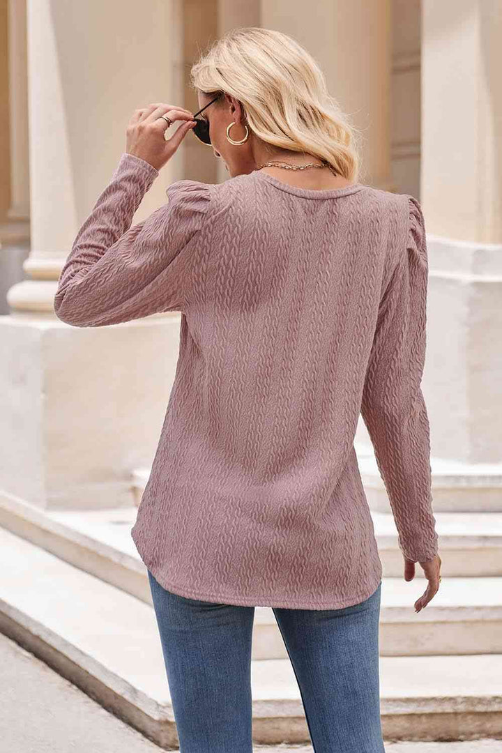 Round Neck Puff Sleeve Blouse | 1mrk.com