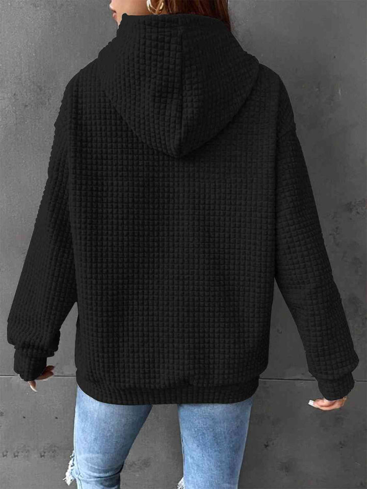 Full Size Waffle-Knit Drawstring Hoodie with Pocket | 1mrk.com