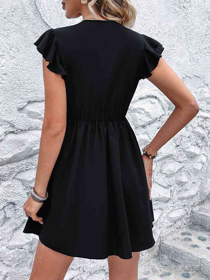 Deep V Flutter Sleeve Mini Dress |1mrk.com