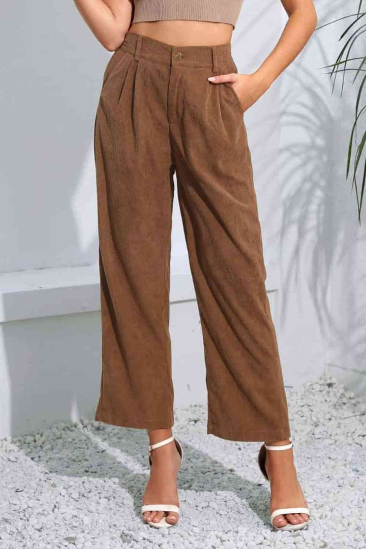 Buttoned  Straight Hem Long Pants | 1mrk.com