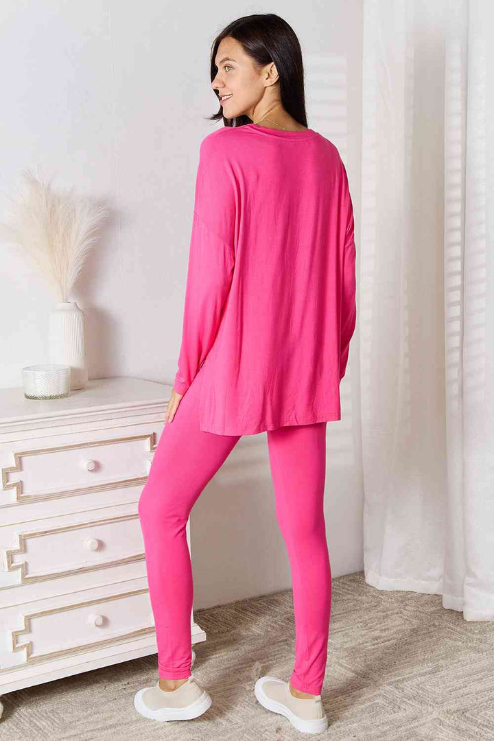 Basic Bae Full Size V-Neck Soft Rayon Long Sleeve Top and Pants Lounge Set | 1mrk.com