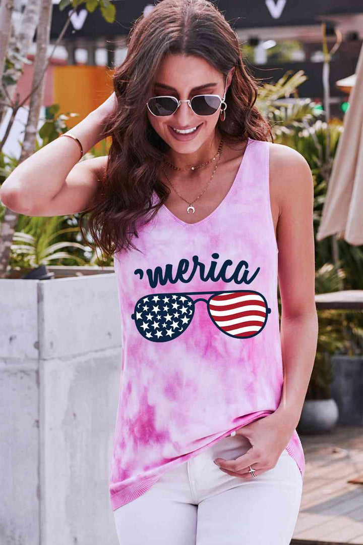 US Flag Sunglasses Graphic Tie-Dye Tank | 1mrk.com