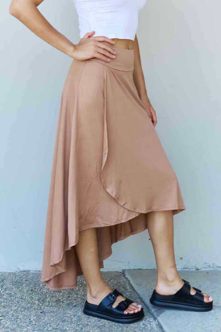 Ninexis First Choice High Waisted Flare Maxi Skirt in Camel | 1mrk.com