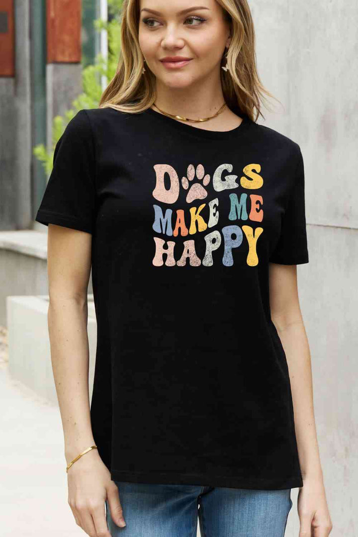Simply Love Full Size DOGS MAKE ME HAPPY Graphic Cotton Tee | 1mrk.com